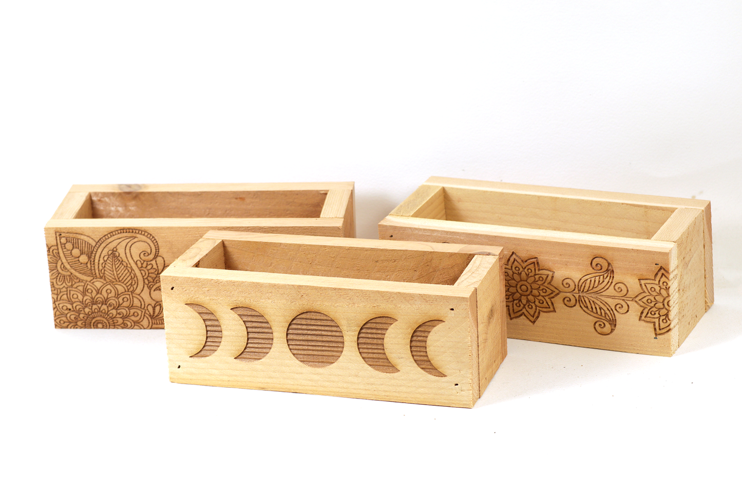 Moon Phase Laser Engraved Cedar Picket Planter Box