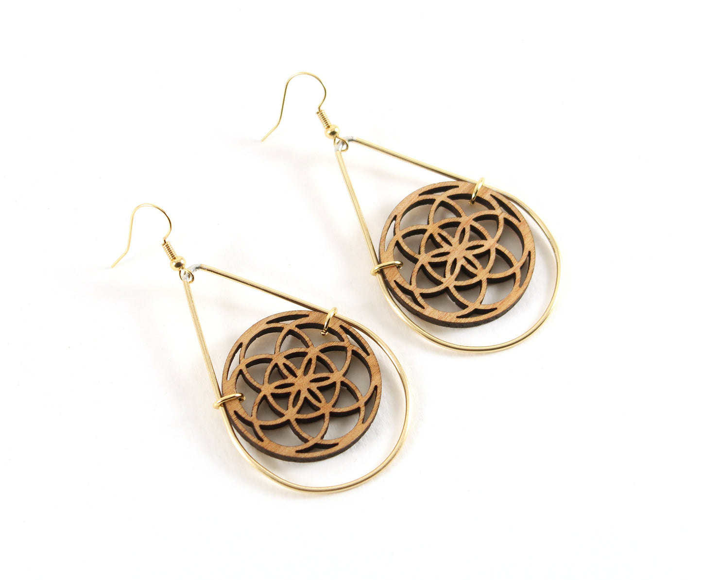 Seed Of Life Laser Cut Wooden Teardrop Earrings