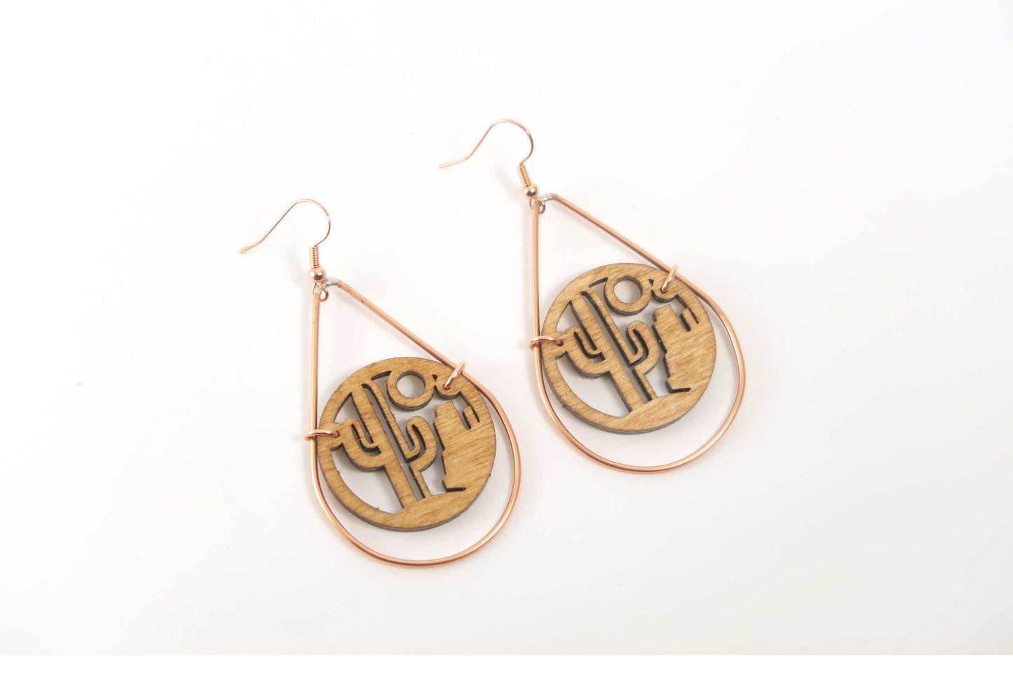 Desert Wooden Teardrop Earrings in Brass Frame