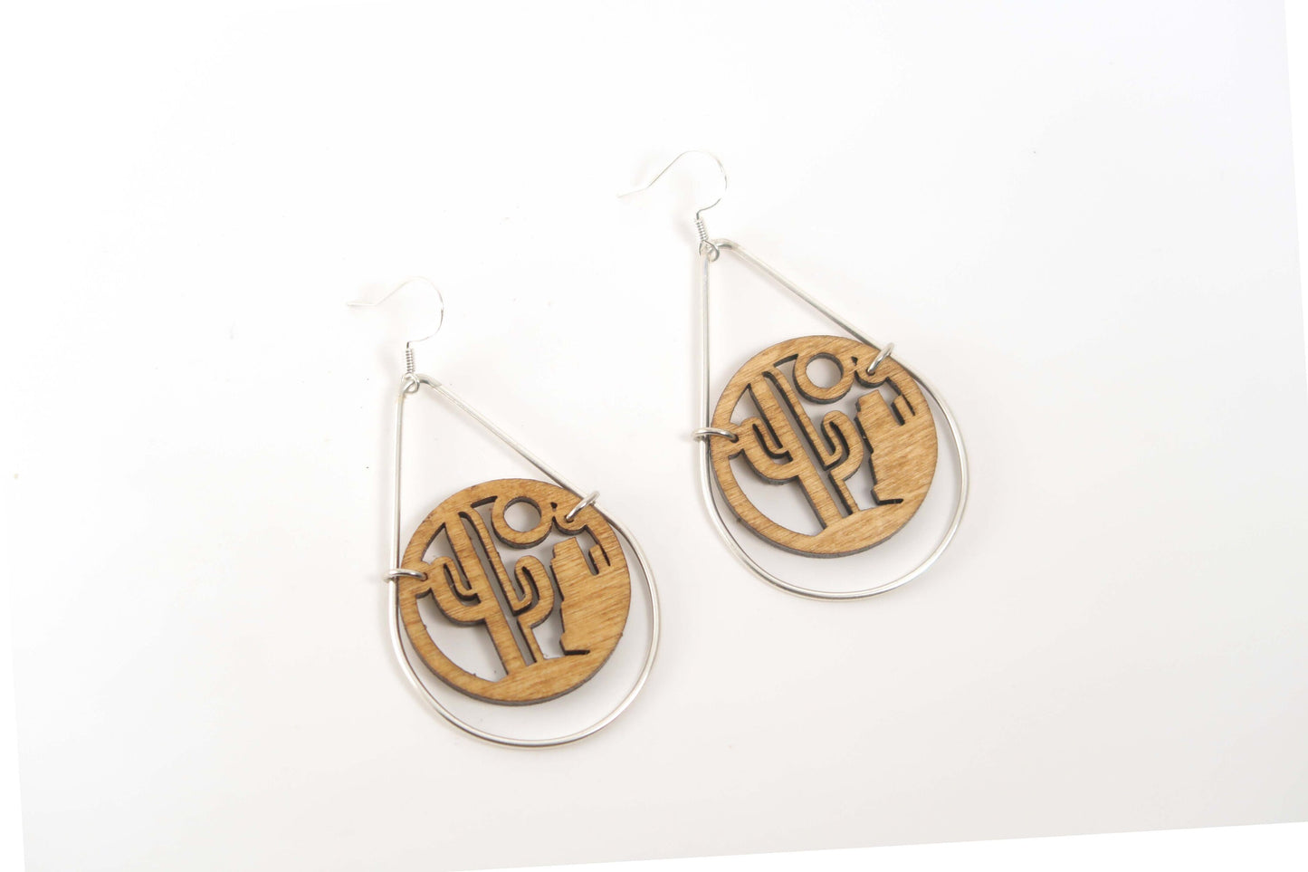 Desert Wooden Teardrop Earrings in Brass Frame