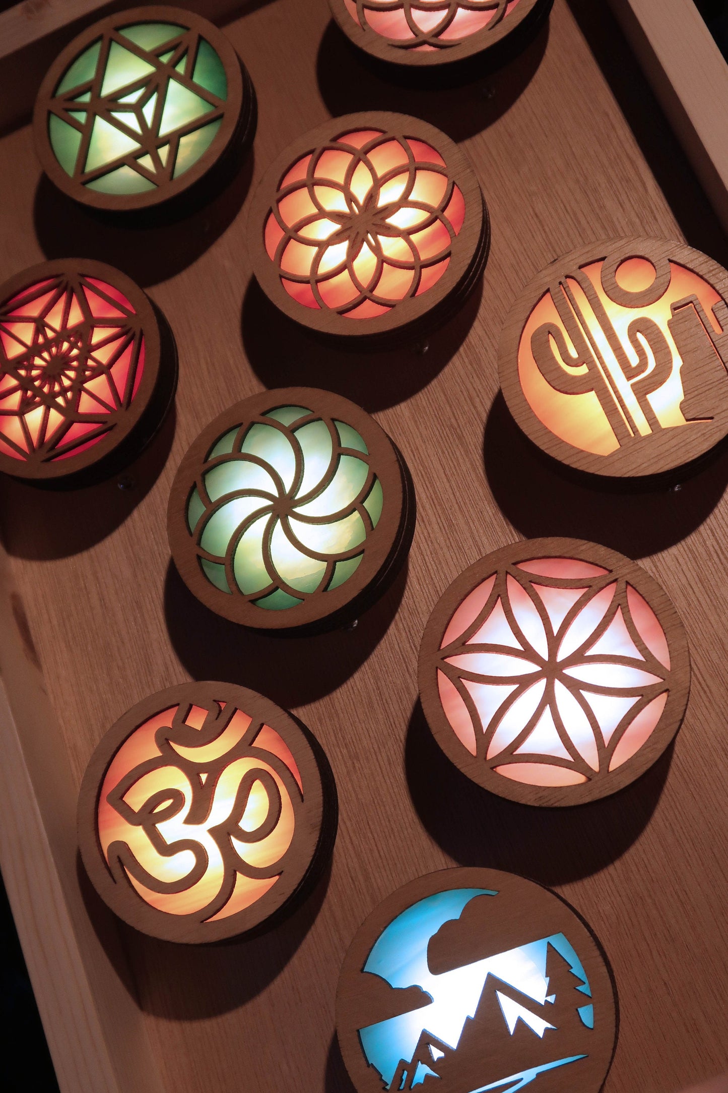 Sri Yantra Stained Glass Night Light | Auto Darkness Sensing LED