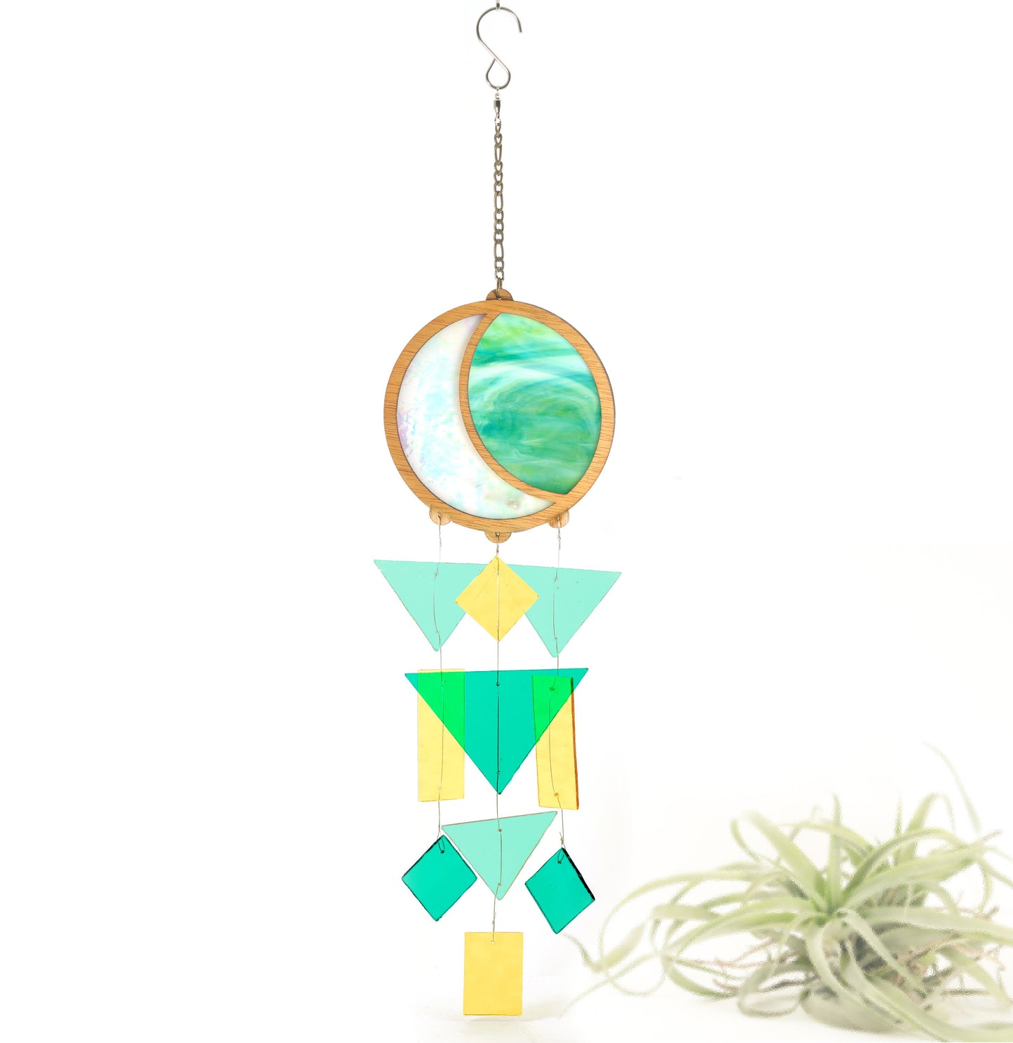 Iridescent Moon Stained Glass Windchime