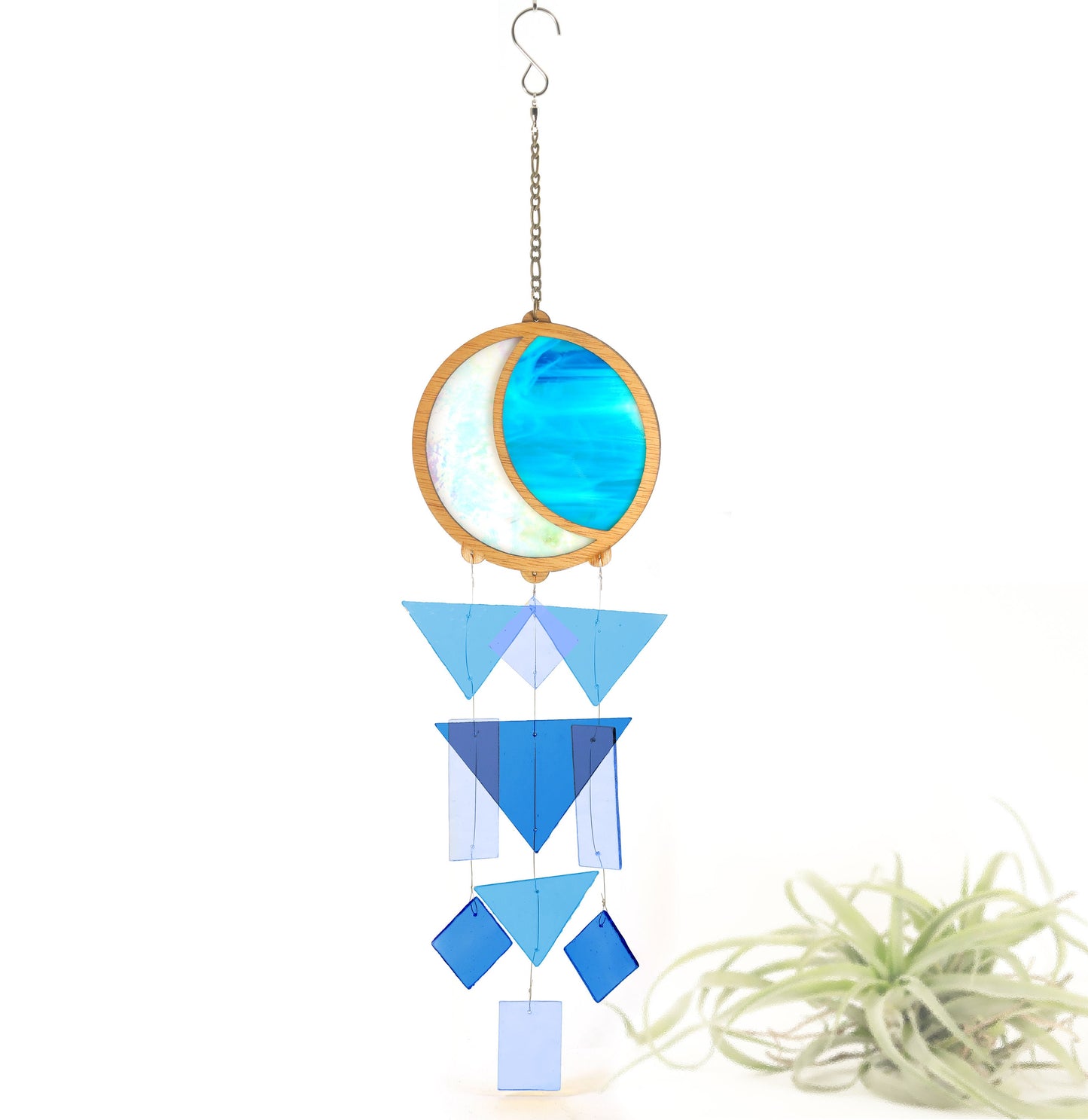 Iridescent Moon Stained Glass Windchime