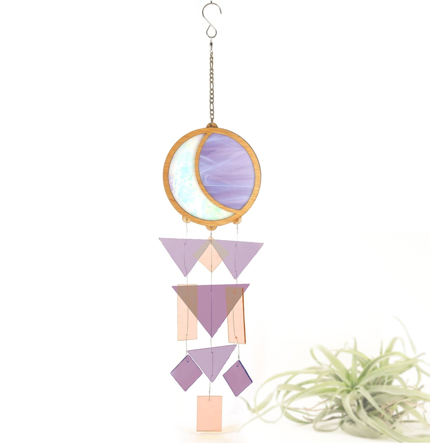Iridescent Moon Stained Glass Windchime