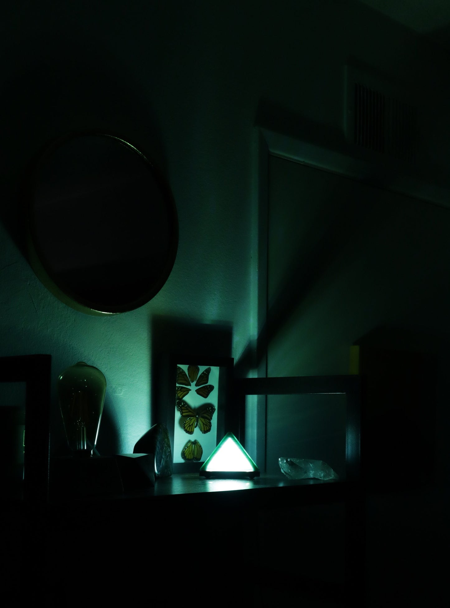 Stained Glass Pyramid Lamp | Teal Wisp | USB Powered Dimmable LED Accent Light