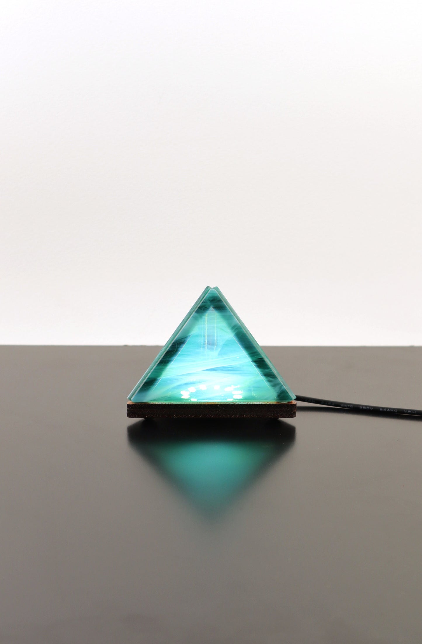 Stained Glass Pyramid Lamp | Teal Wisp | USB Powered Dimmable LED Accent Light