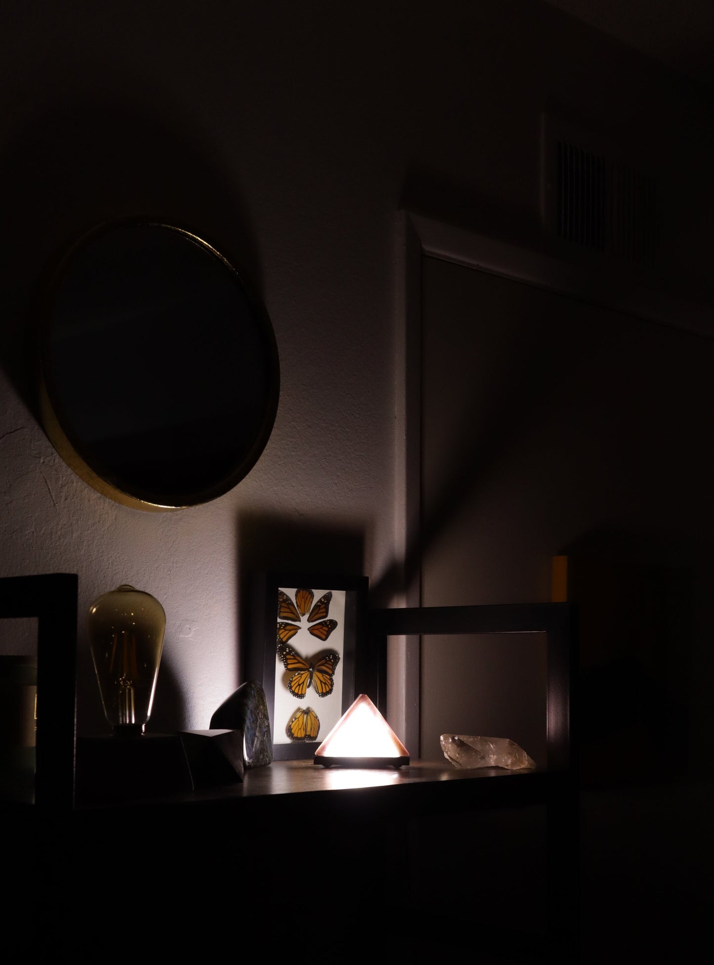 Stained Glass Pyramid Lamp | Iridescent Mauve | USB Powered Dimmable LED Accent Light