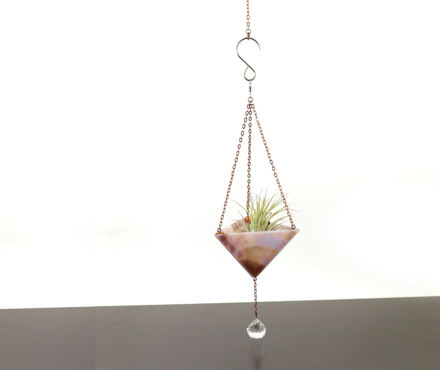 Medium Stained Glass Hanging Pyramid Terrarium Suncatcher