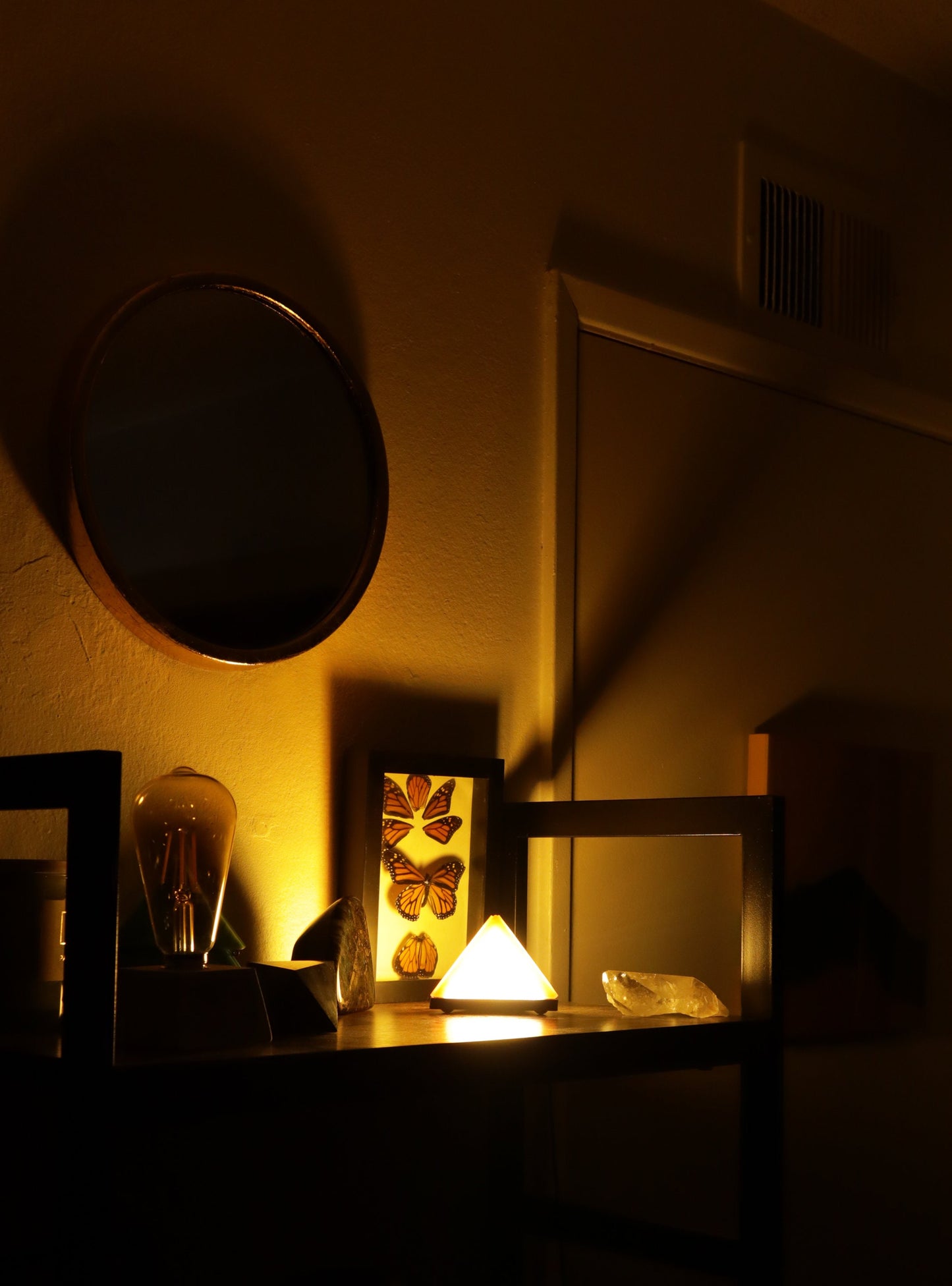 Stained Glass Pyramid Lamp | Gold | USB Powered Dimmable LED Accent Light
