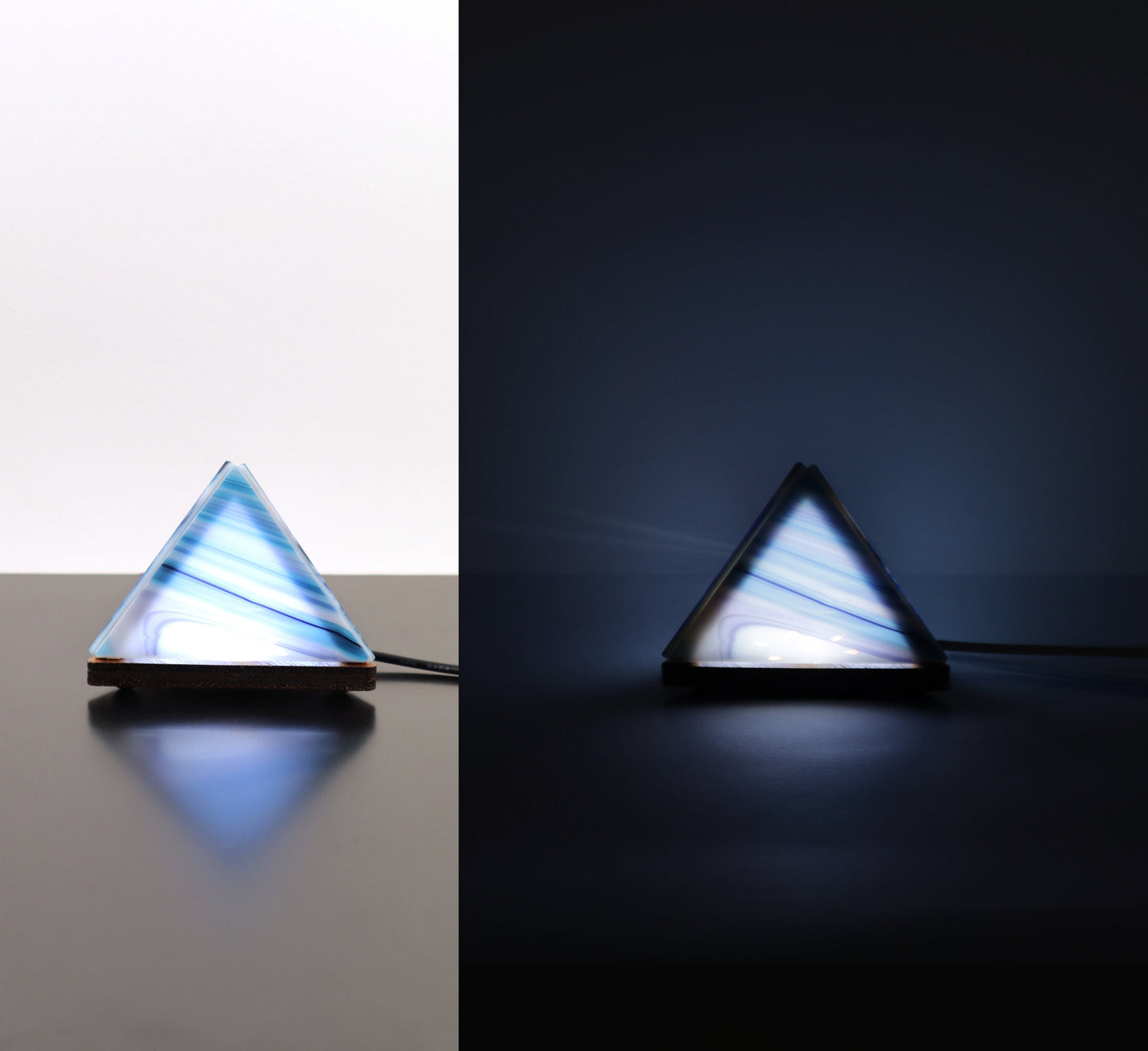 Stained Glass Pyramid Lamp | Mixed Blue | USB Powered Dimmable LED Accent Light
