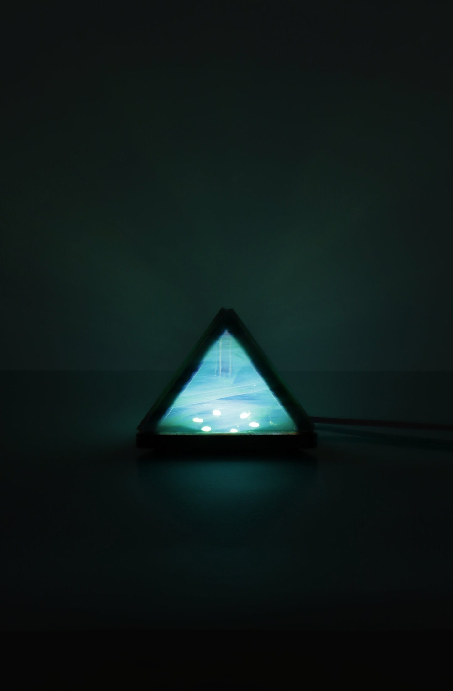 Stained Glass Pyramid Lamp | Teal Wisp | USB Powered Dimmable LED Accent Light
