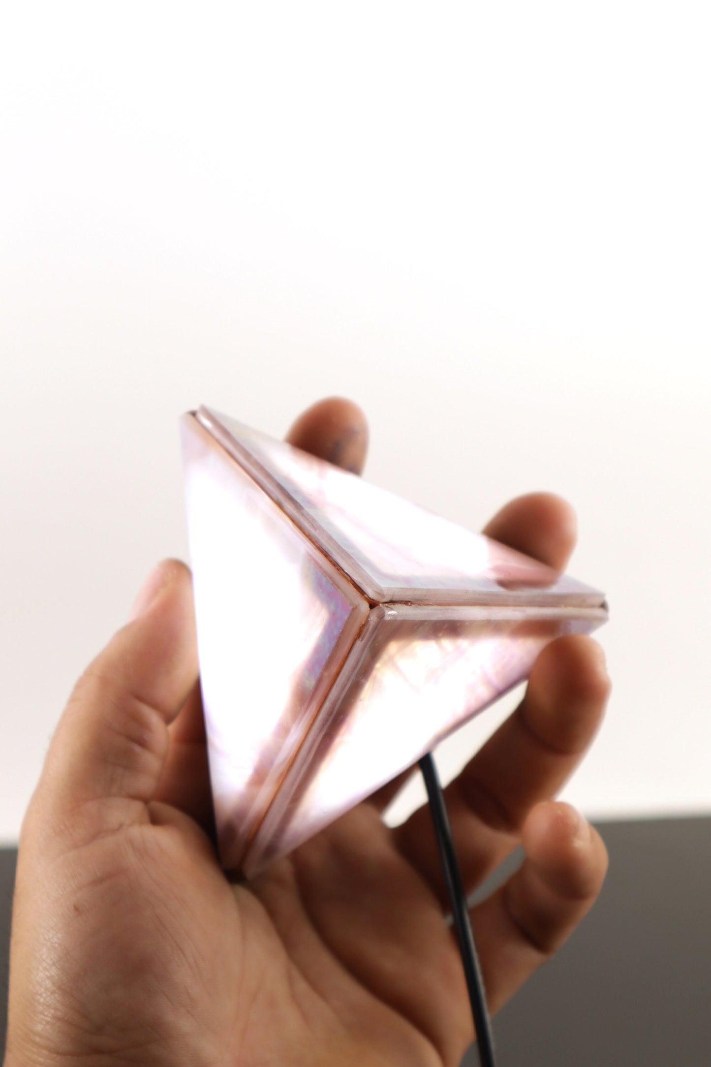 Stained Glass Pyramid Lamp | Iridescent Mauve | USB Powered Dimmable LED Accent Light