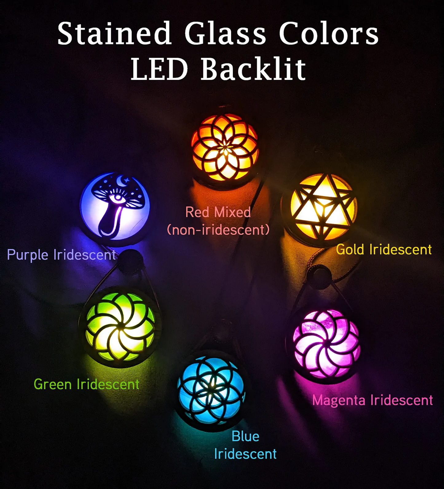 XL Multilayered Stained Glass LED Pendant in Maple | Seed Of Life