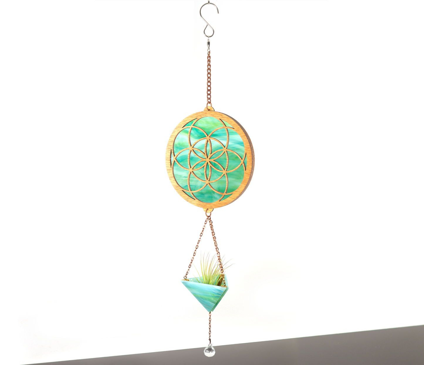Seed of Life Stained Glass Pyramid Plant Hanger