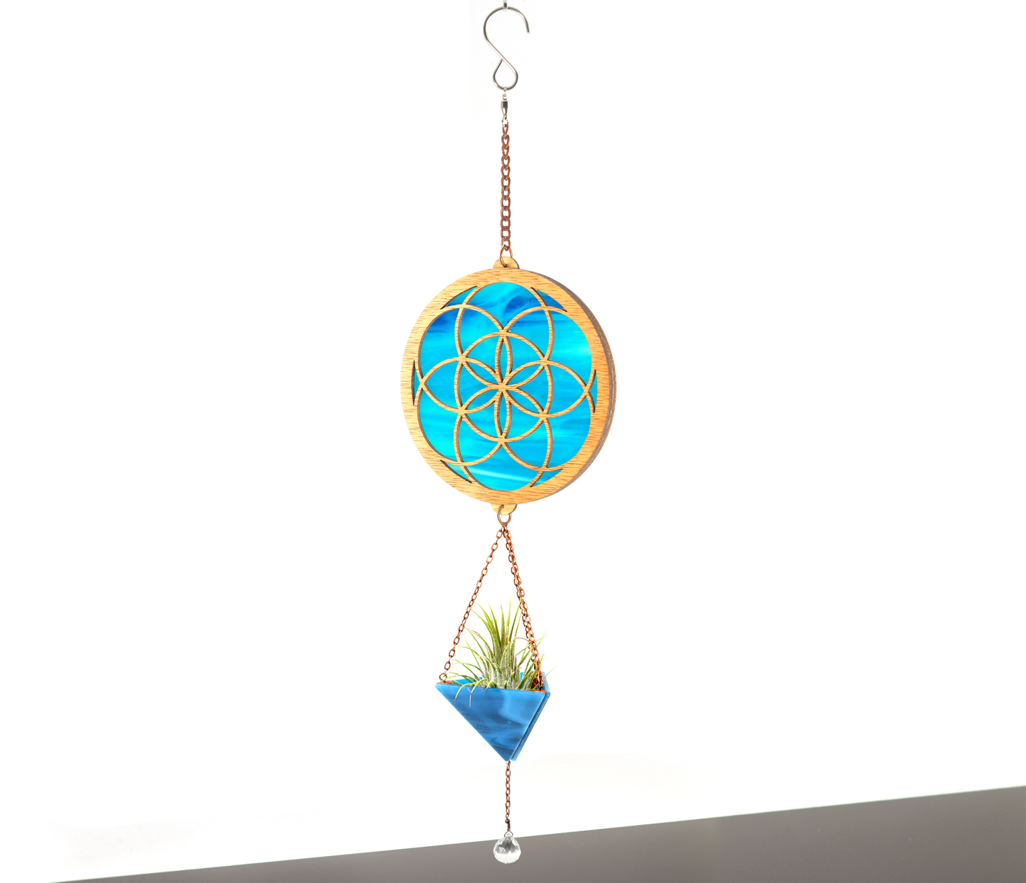 Seed of Life Stained Glass Pyramid Plant Hanger