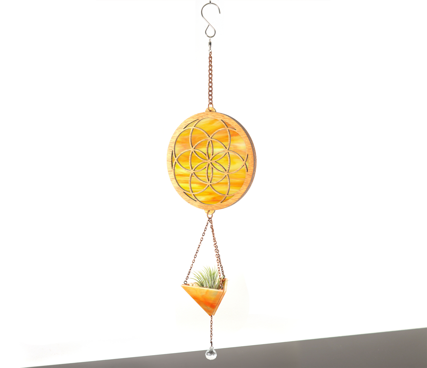 Seed of Life Stained Glass Pyramid Plant Hanger