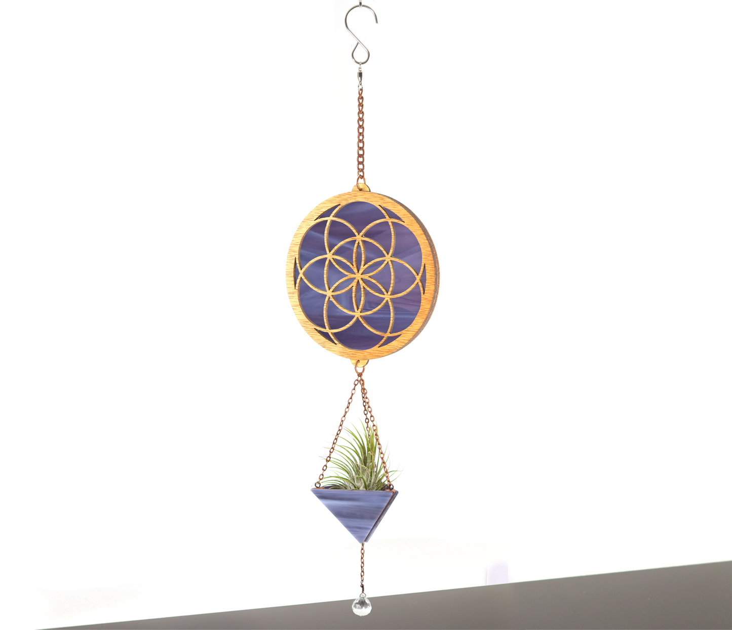 Seed of Life Stained Glass Pyramid Plant Hanger