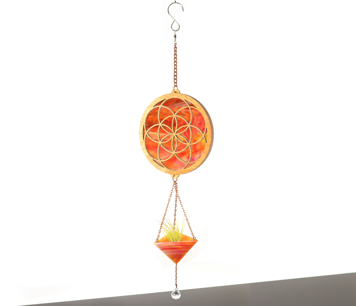 Seed of Life Stained Glass Pyramid Plant Hanger