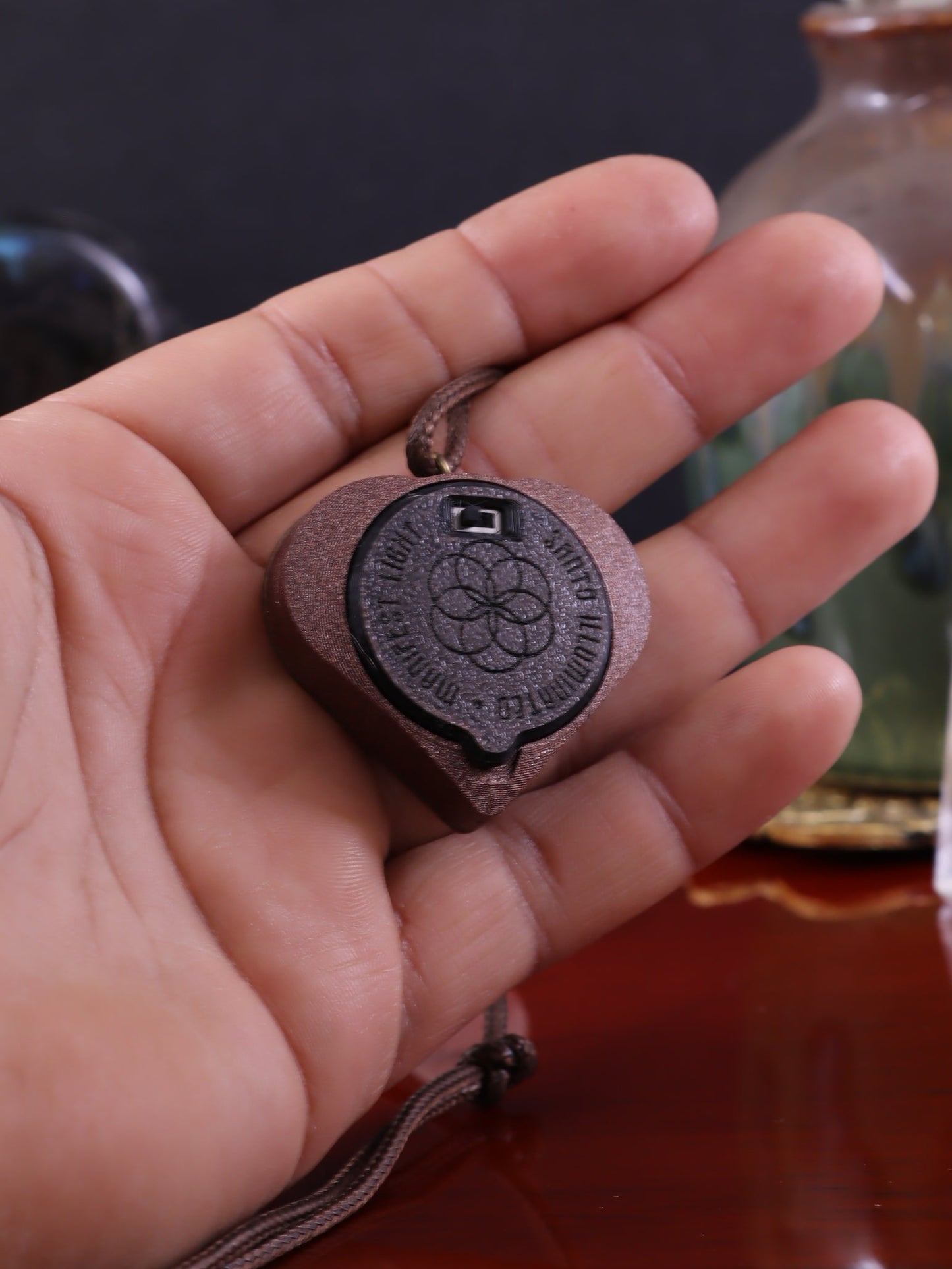 Infinity Heart Iridescent Acrylic in Dark Copper Filament | RGB Fade LED Pendant