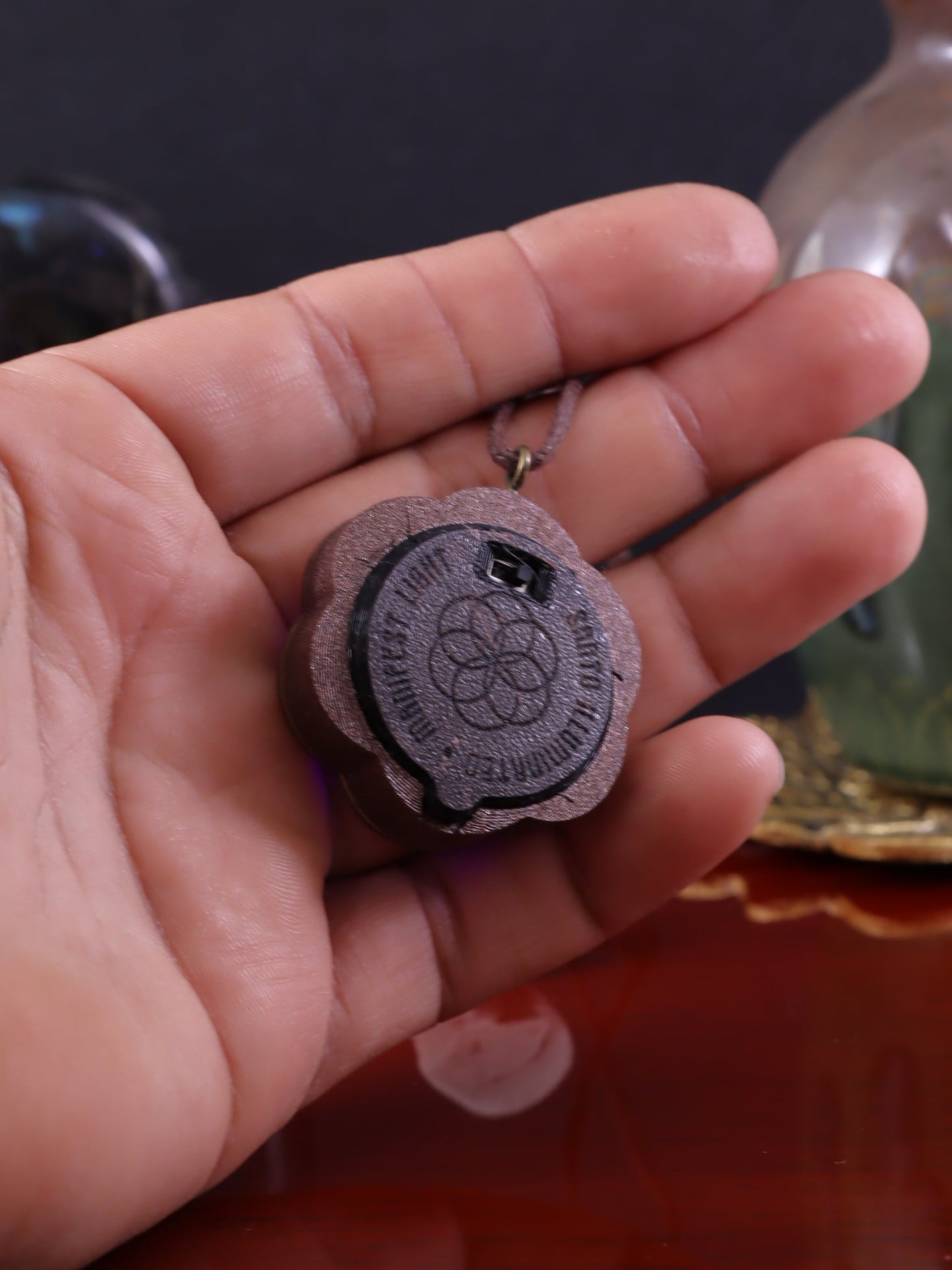 Seed of Life Iridescent Acrylic in Dark Copper Filament | RGB Fade LED Pendant