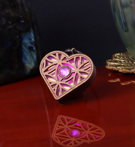 Infinity Heart Iridescent Acrylic in Dark Copper Filament | RGB Fade LED Pendant