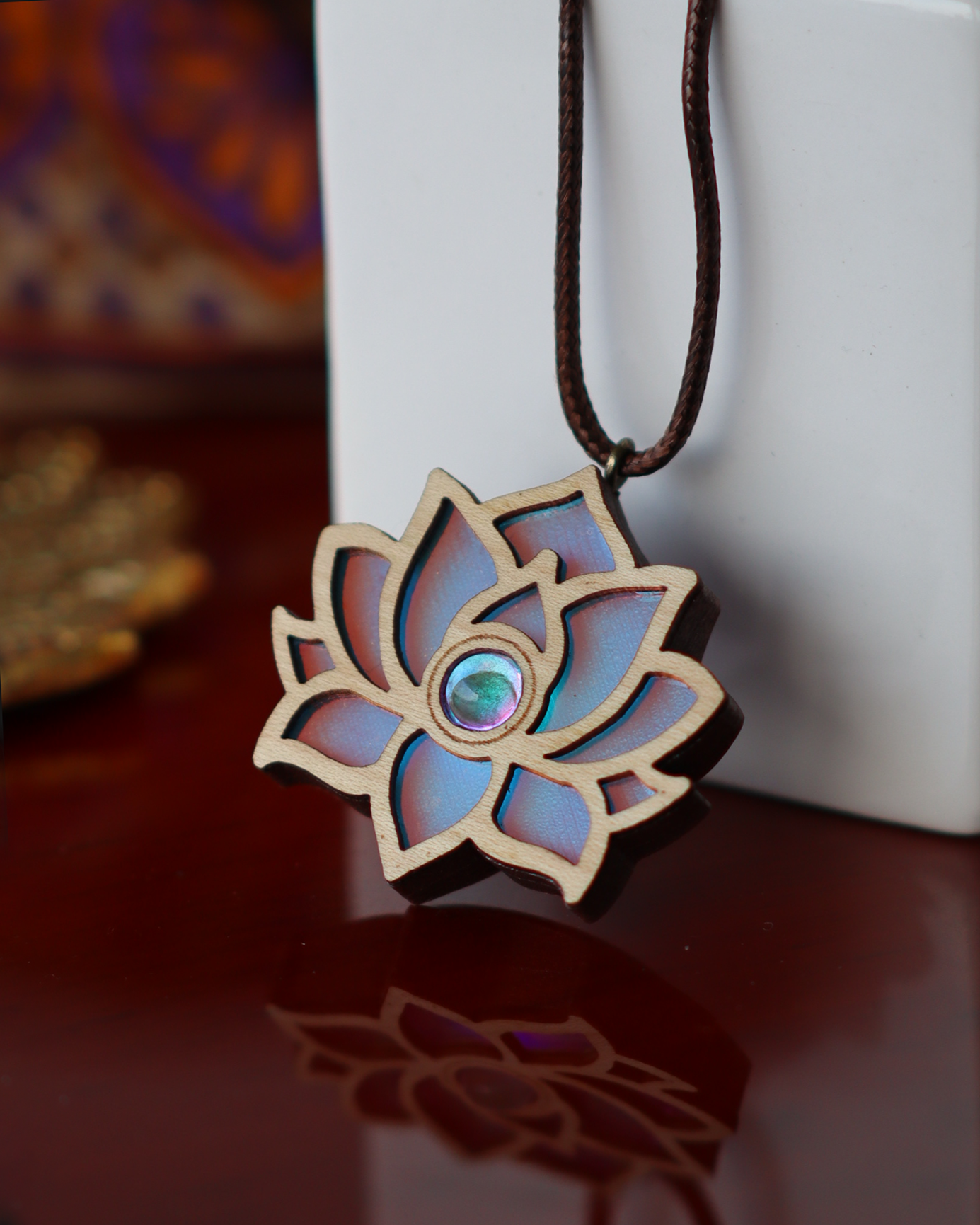 Divine Lotus Iridescent Acrylic in Dark Copper Filament | RGB Fade LED Pendant