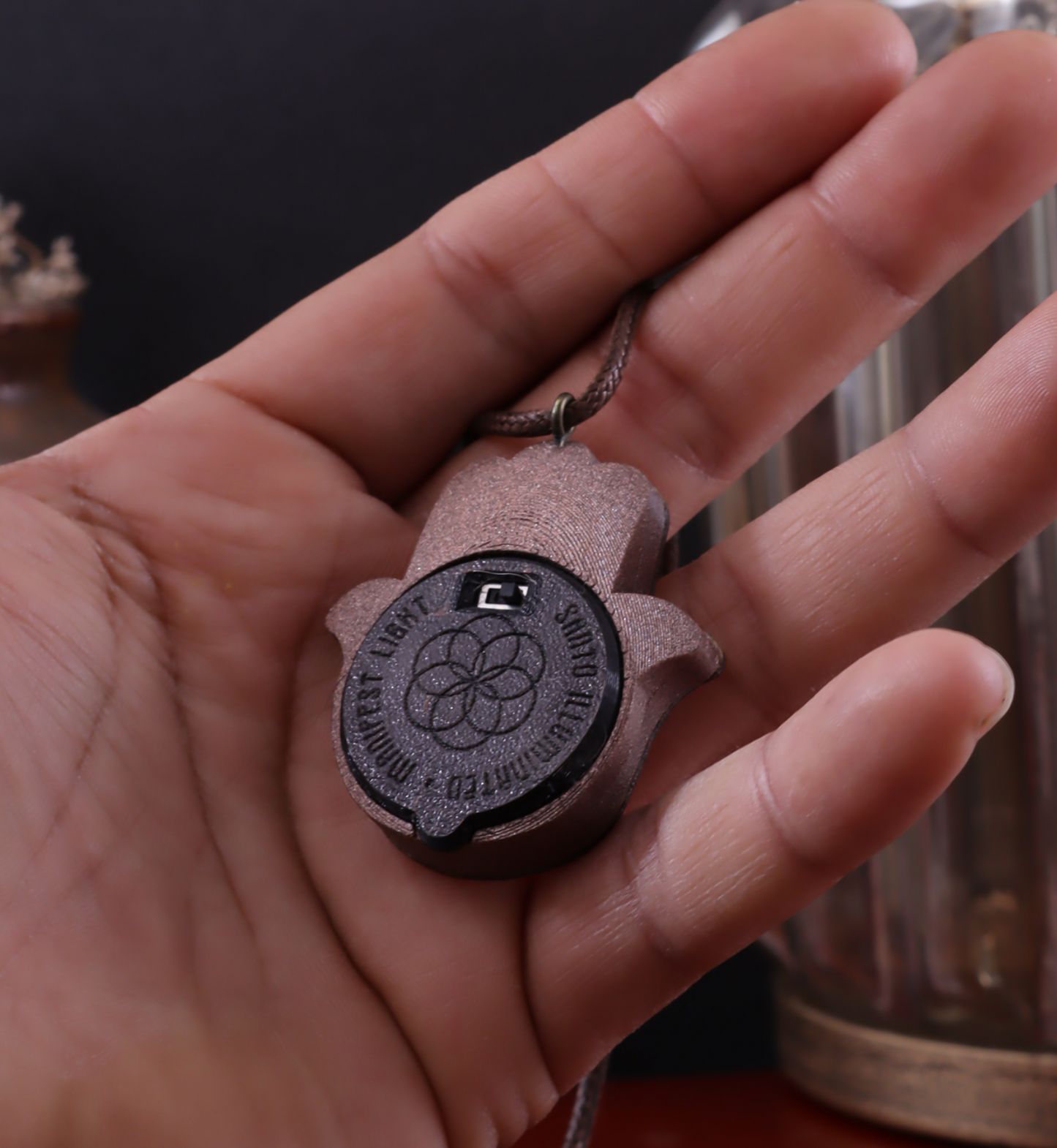 Hamsa Iridescent Acrylic in Dark Copper | RGB Fade LED Pendant