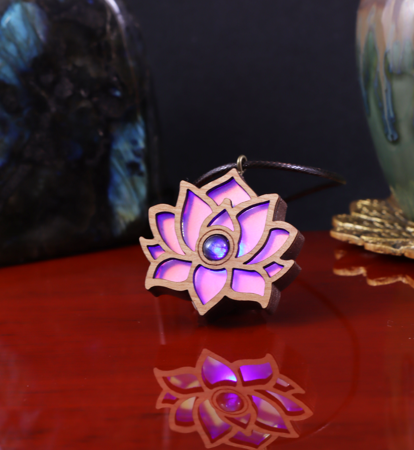 Divine Lotus Iridescent Acrylic in Dark Copper Filament | RGB Fade LED Pendant