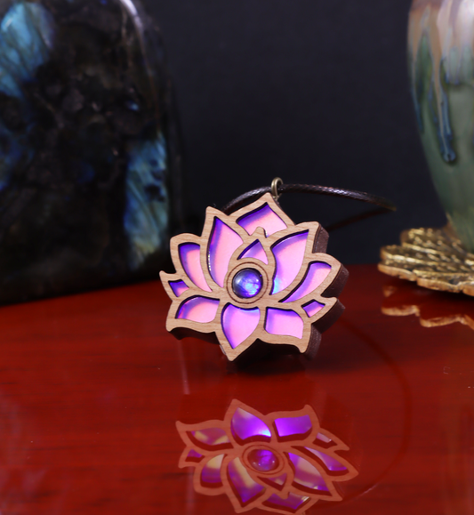 Divine Lotus Iridescent Acrylic in Dark Copper Filament | RGB Fade LED Pendant