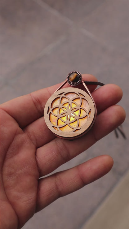 Wire Wrapped Glowing Stained Glass LED Pendant | Seed Of life