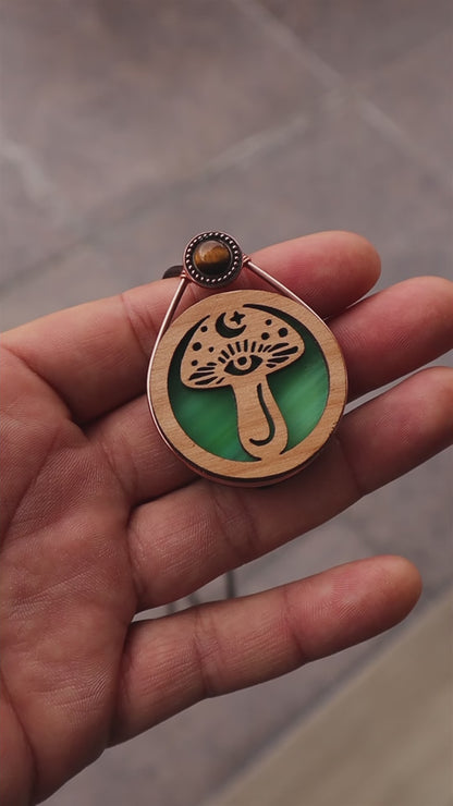 Wire Wrapped Glowing Stained Glass LED Pendant | Wise Mushroom