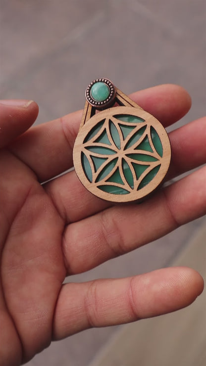 Glowing Stained Glass Wooden LED Pendant | Flower of Life