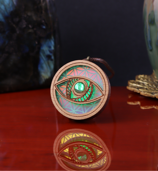 Sacred Imagination Eye Iridescent Acrylic in Dark Copper | RGB Fade LED Pendant