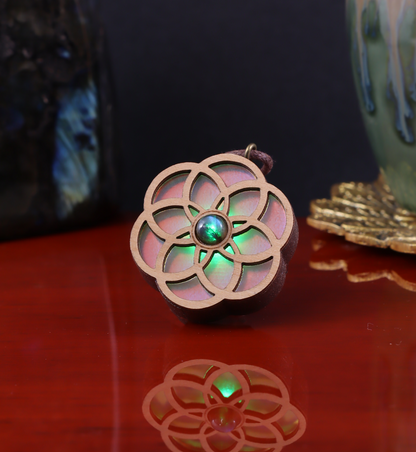 Seed of Life Iridescent Acrylic in Dark Copper Filament | RGB Fade LED Pendant