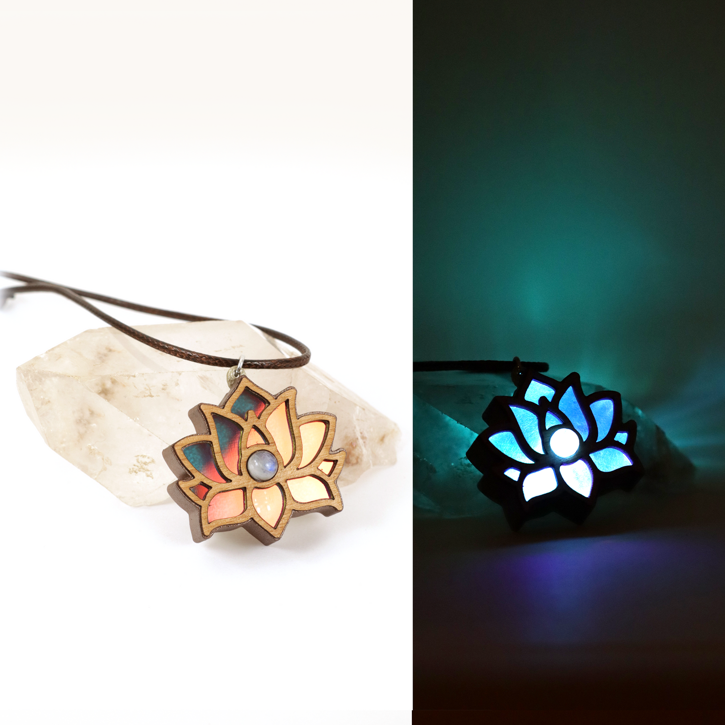 Divine Lotus Iridescent Acrylic in Dark Copper Filament | RGB Fade LED Pendant