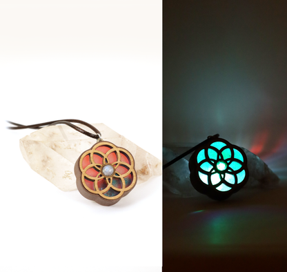 Seed of Life Iridescent Acrylic in Dark Copper Filament | RGB Fade LED Pendant