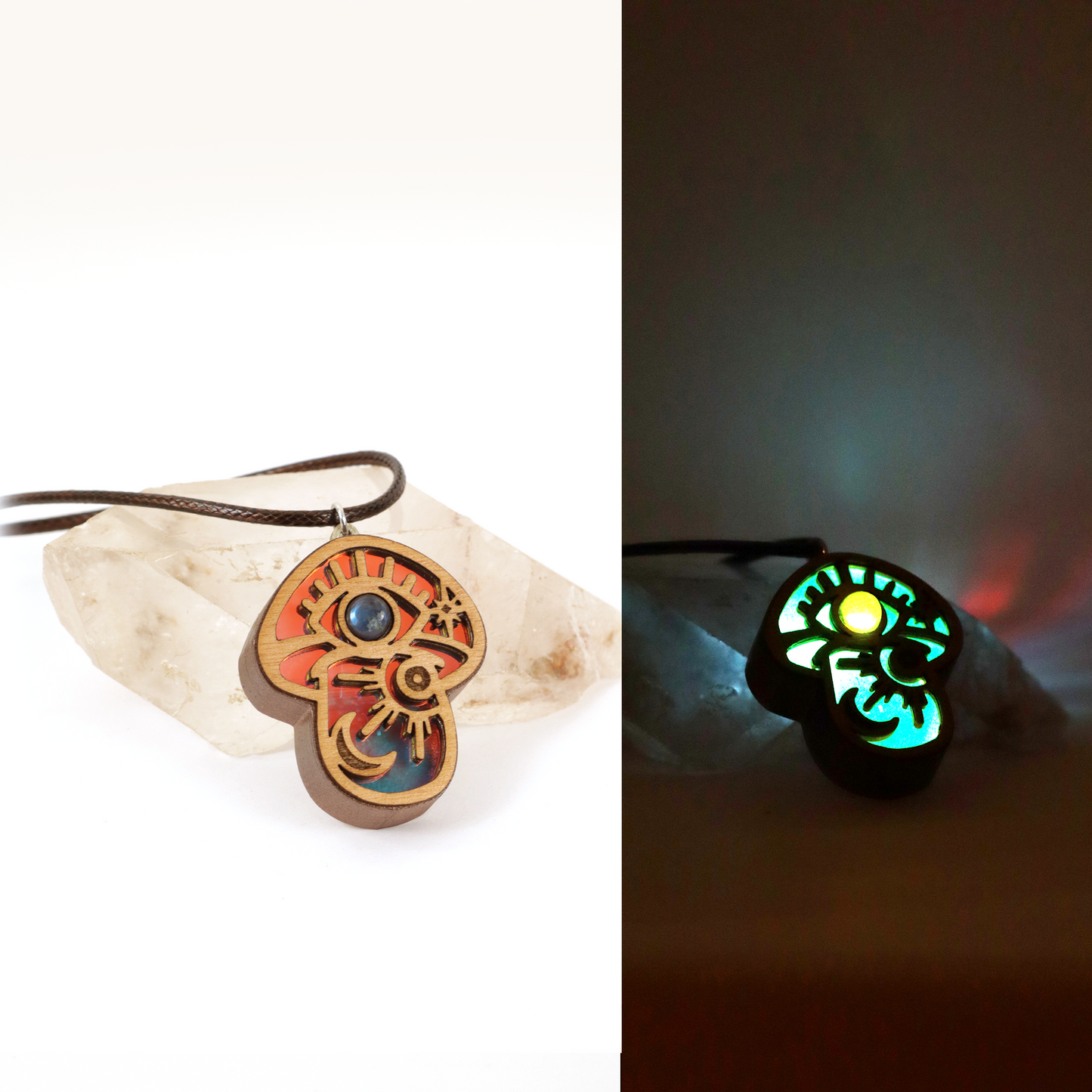 Celestial Shroom Iridescent Acrylic in Dark Copper | RGB Fade LED Pendant