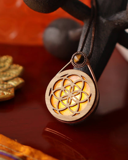 Wire Wrapped Glowing Stained Glass LED Pendant | Seed Of life