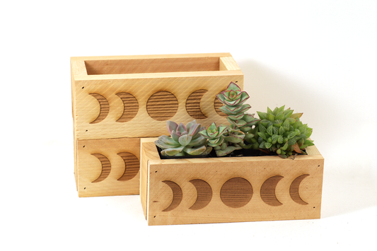 Moon Phase Laser Engraved Cedar Picket Planter Box