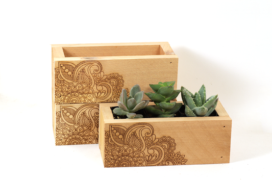 Mandala Laser Engraved Cedar Picket Planter Box