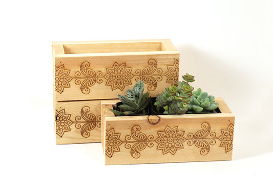 Henna Laser Engraved Cedar Picket Planter Box