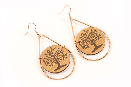 Tree Of Life Laser Engraved Wooden Teardrop Earrings