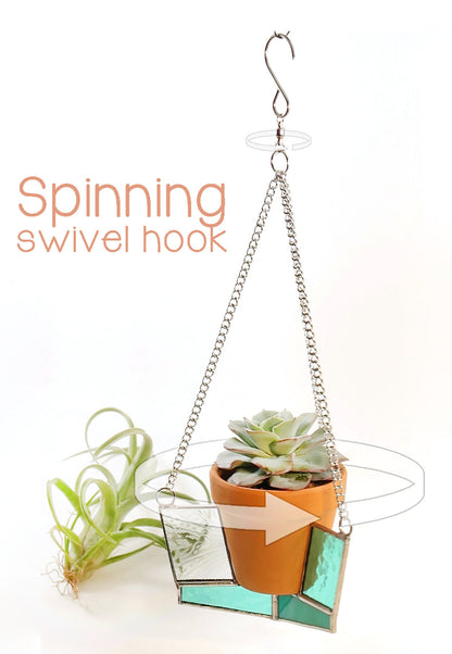 Teal Spinning Stained Glass Plant Hanger