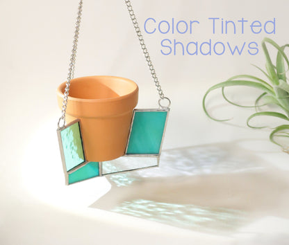 Teal Spinning Stained Glass Plant Hanger