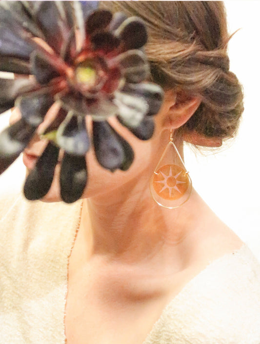 Sun Etched Stained Glass Teardrop Earrings