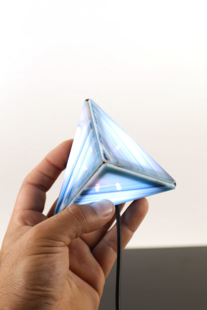 Stained Glass Pyramid Lamp | Mixed Blue | USB Powered Dimmable LED Accent Light