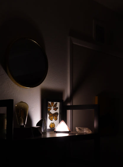 Stained Glass Pyramid Lamp | Iridescent Mauve | USB Powered Dimmable LED Accent Light