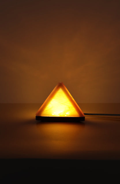Stained Glass Pyramid Lamp |  Gold | USB Powered Dimmable LED Accent Light
