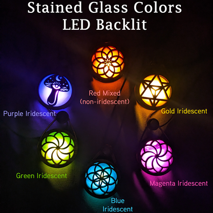 Wire Wrapped Glowing Stained Glass LED Pendant | Seed Of life