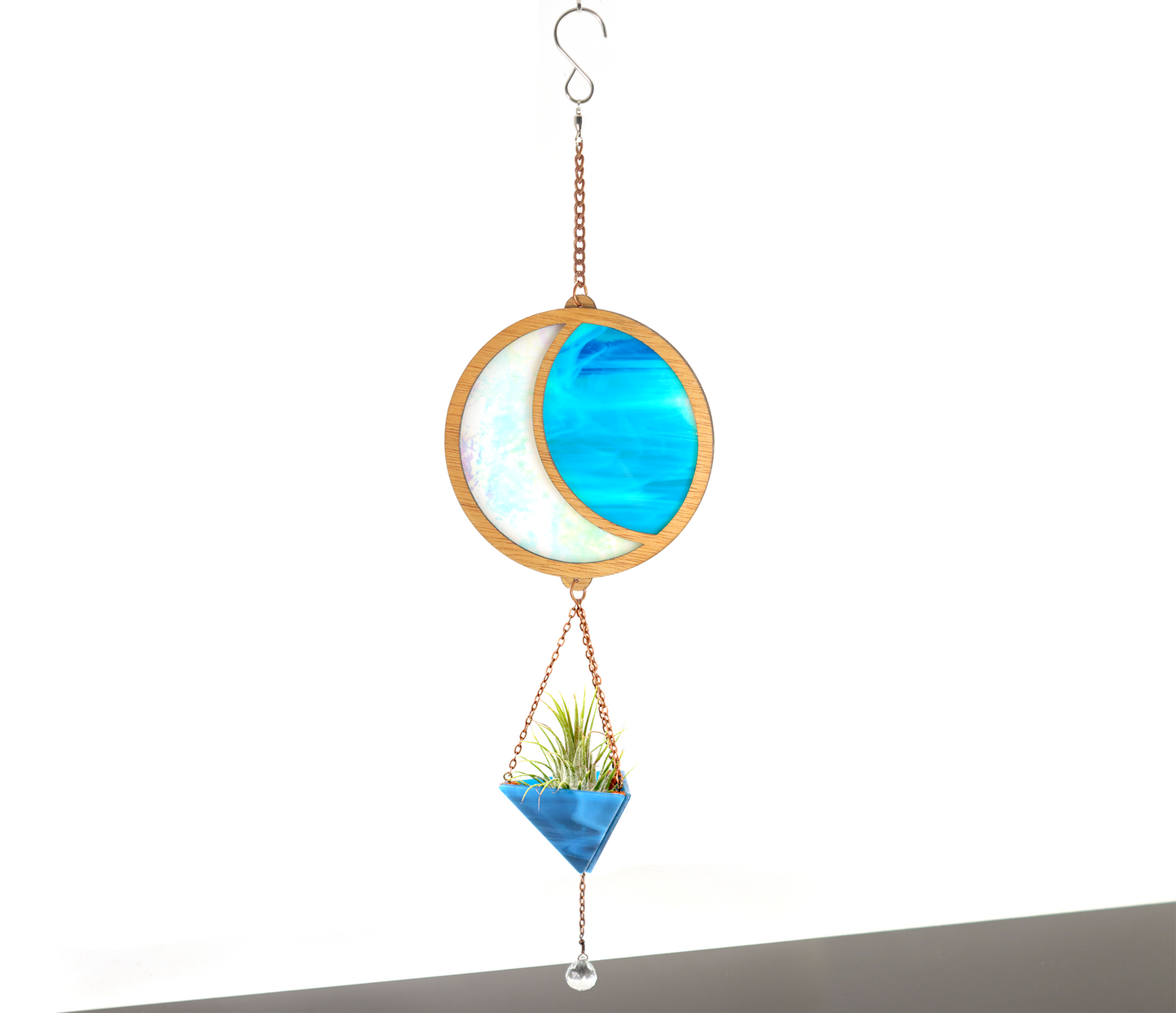 Iridescent Moon Stained Glass Pyramid Plant Hanger